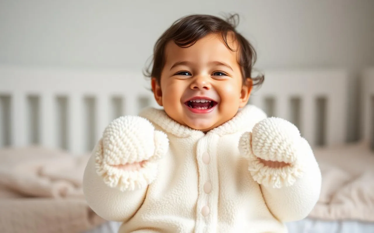 Flame resistant fleece baby sleep sacks with sleeves and mittens